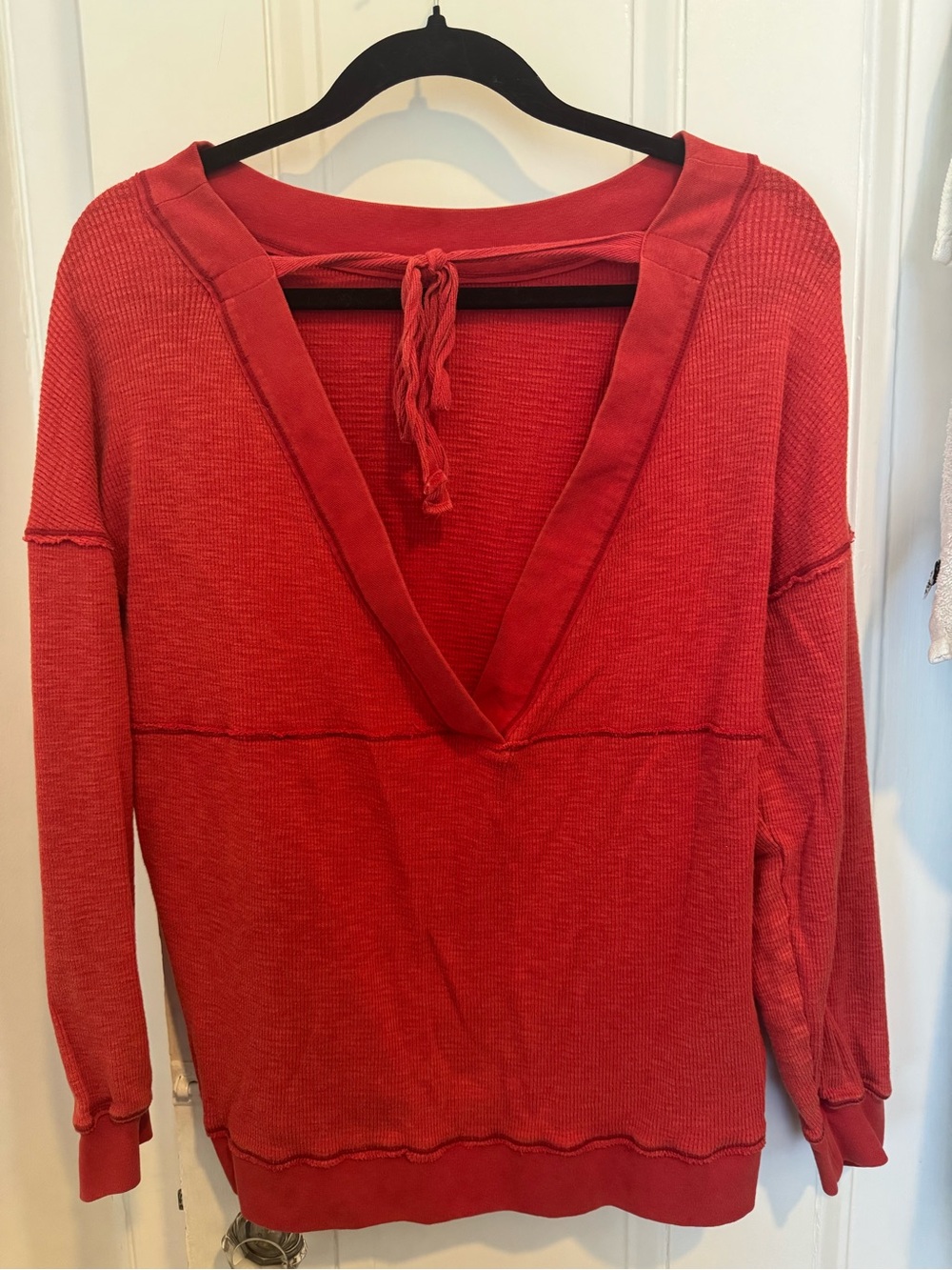 Intimately Free People Deep V Tie-Back Pullover Waffle Top - Red